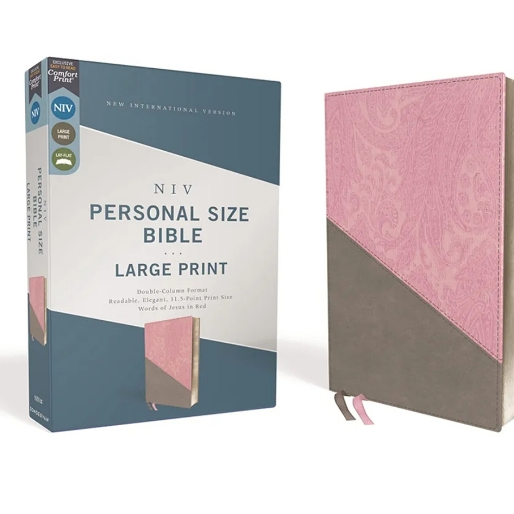 NIV, Personal Size Bible, Large Print, Leathersoft, Pink/Gray, Red Letter, Comfo